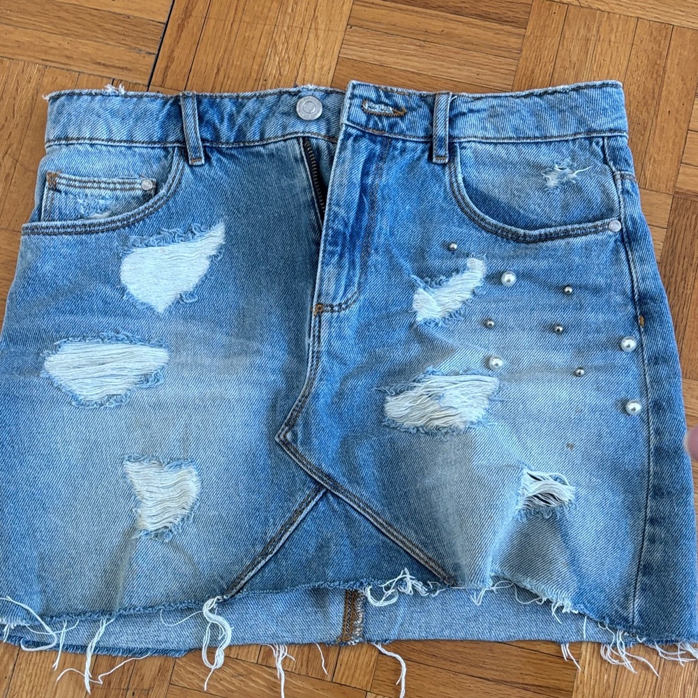 Zara Blue Distressed Mini Skirt